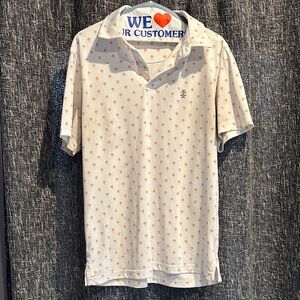 Stylish White and Orange Patterned Polo Shirt